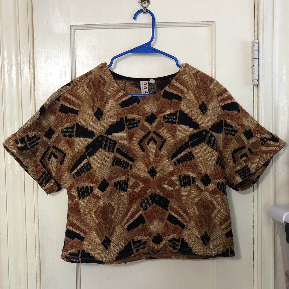 NWOT Dolan Shirt Small Brown Seraphina Tapestry Woven Cropped Boho Short Sleeve - Picture 2 of 7